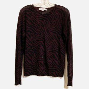 Ann Taylor Loft Sheer Burgundy Plum Black Animal Print Button Down Top. Size M
